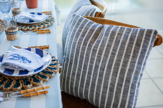 Navy stripe dining chair cushion
