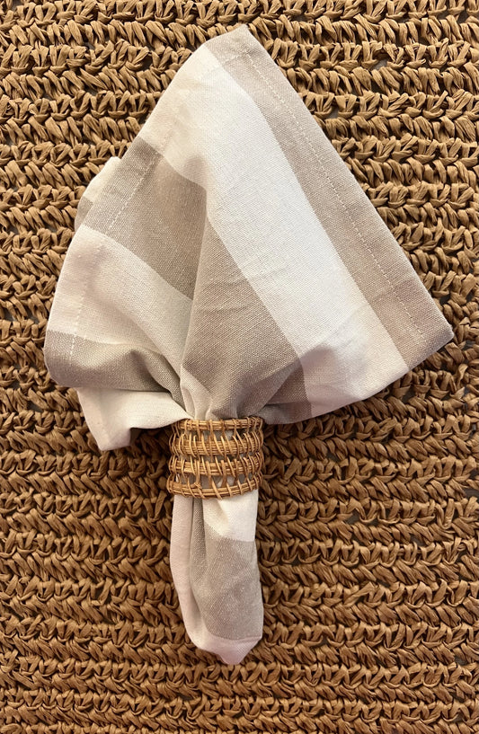 chambray stripe natural napkin with woven napkin ring