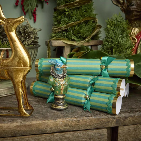 Decorative Christmas crackers with gold and green design