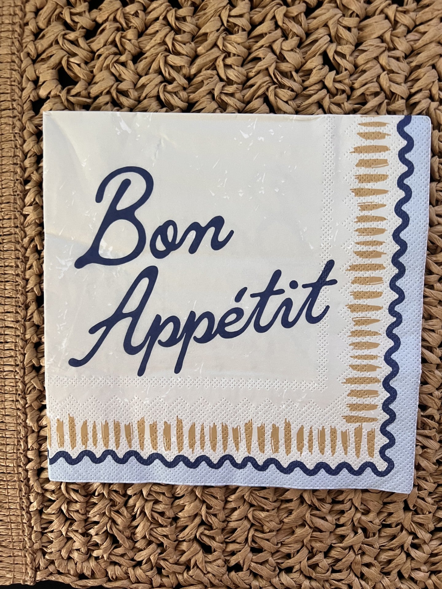 Bon appetit blue and brown paper napkin