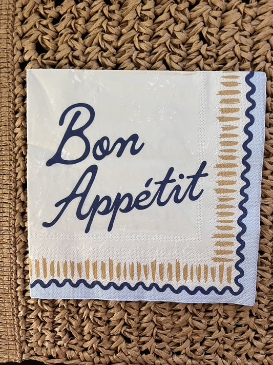 Bon appetit blue and brown paper napkin