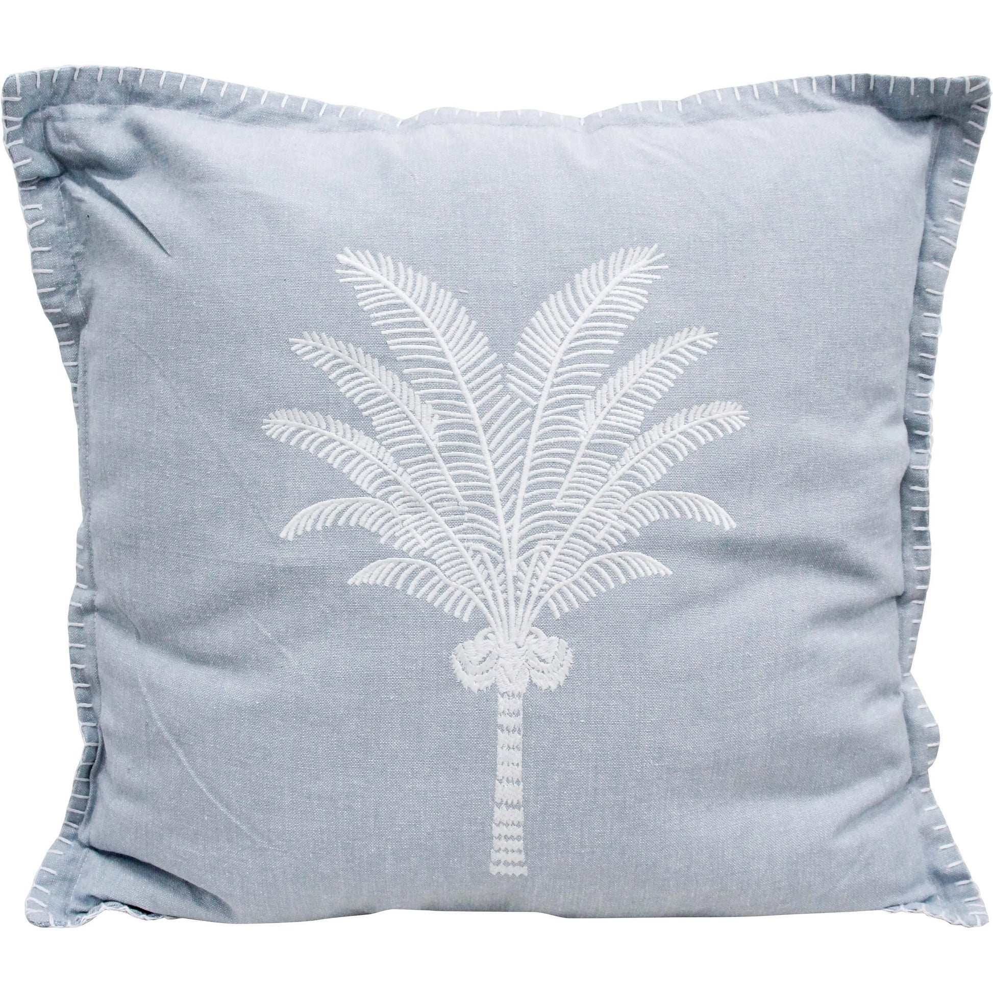 Chambray blue cushion with palm tree design