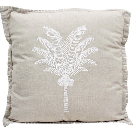 Chambray Natural cushion with palm print