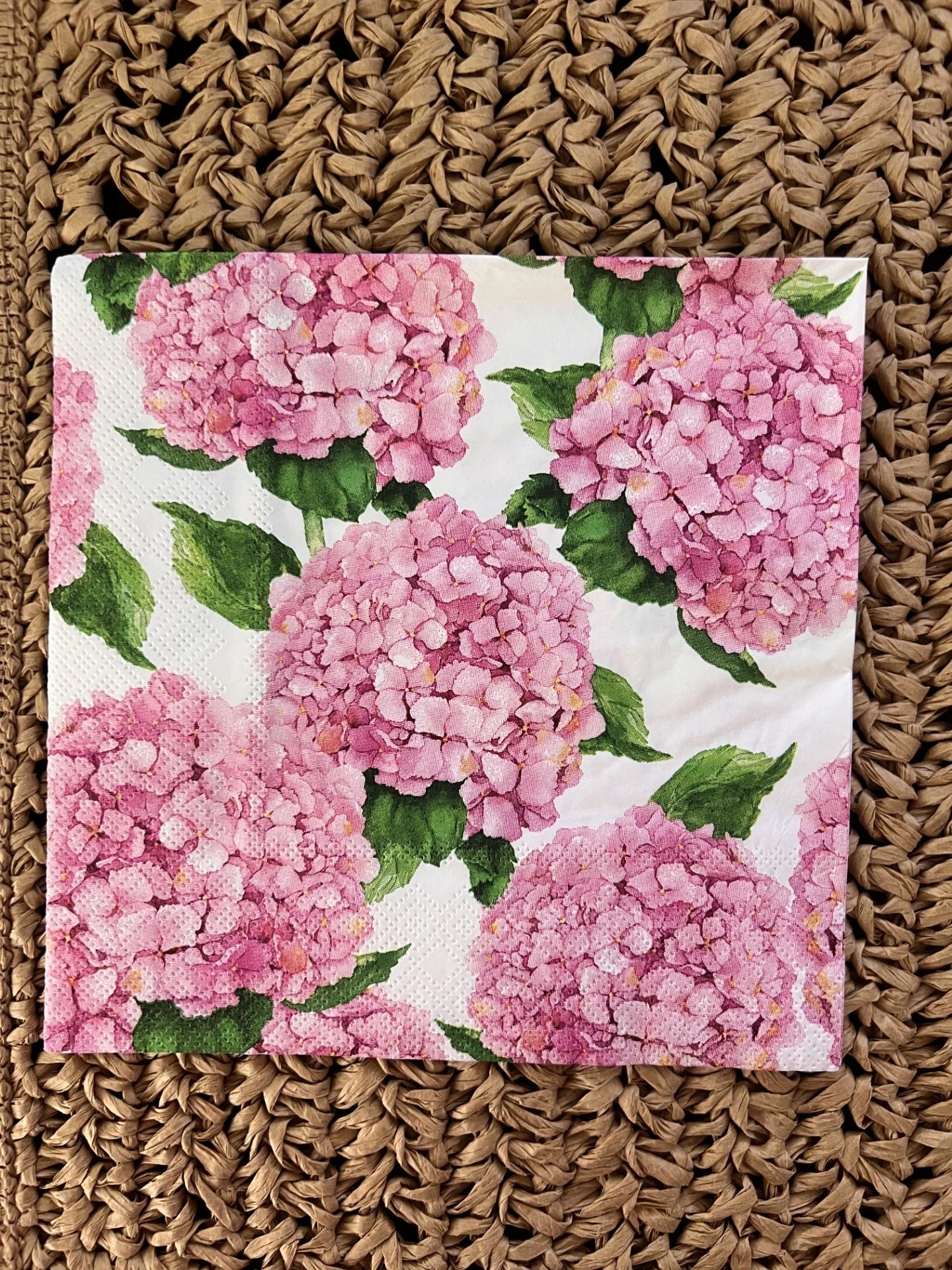 Pink hydrangea paper napkin
