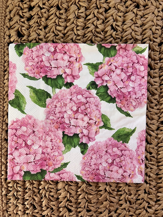 Pink hydrangea paper napkin