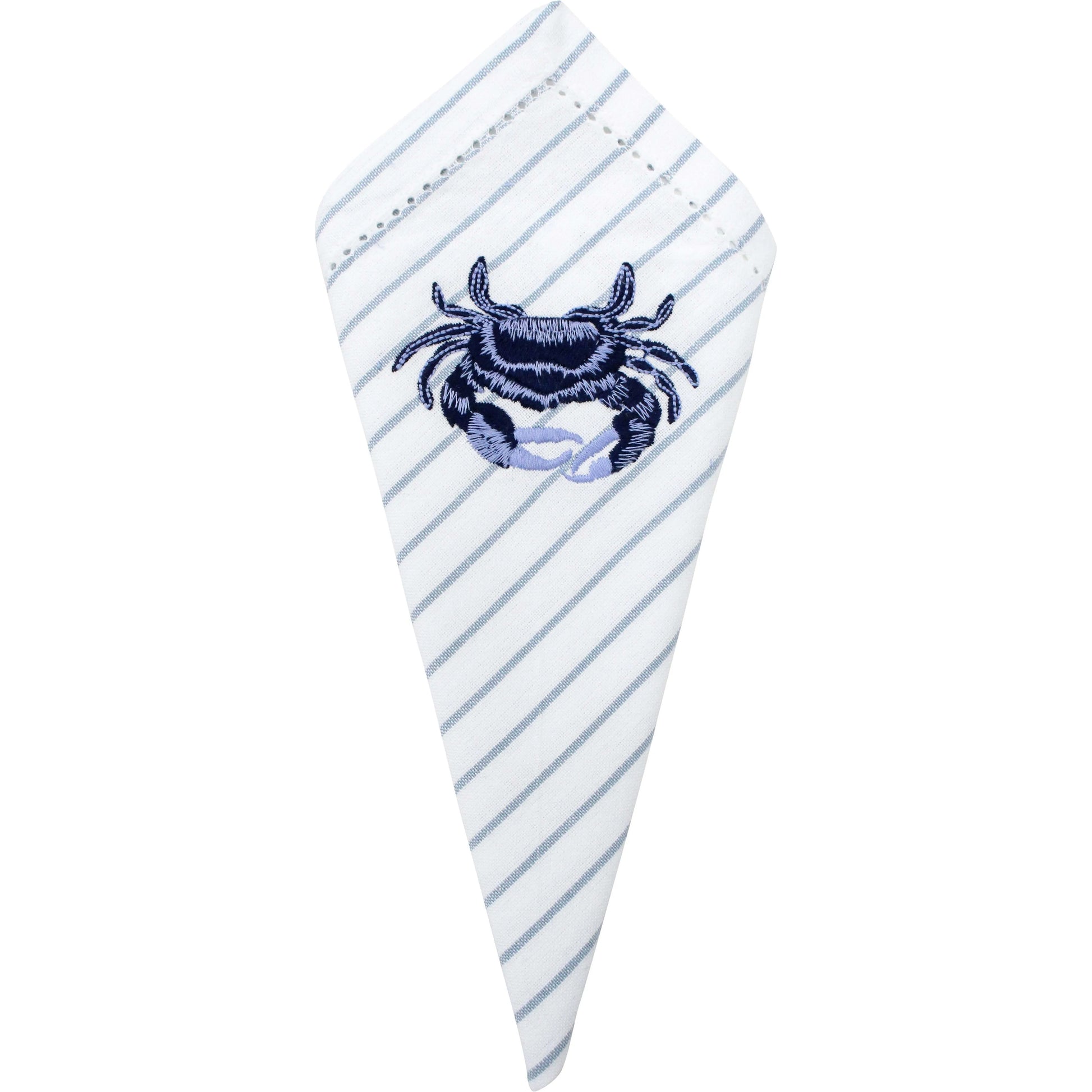Napkins with crab embroidery and blue stripes