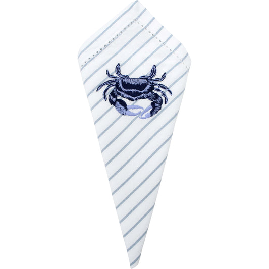 Napkins with crab embroidery and blue stripes