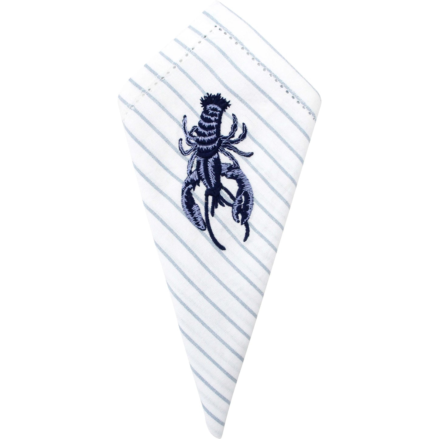 Napkin with blue stripes and lobster embroidery
