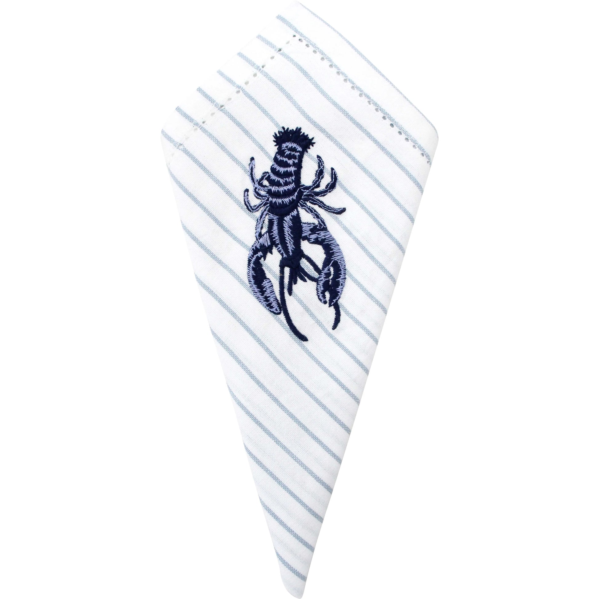 Napkin with blue stripes and lobster embroidery