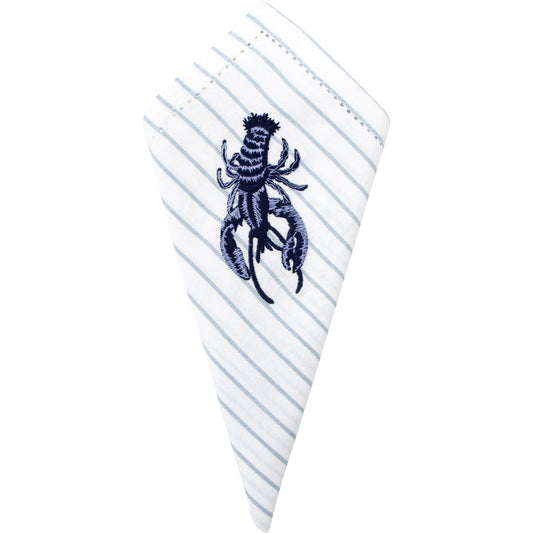 Napkin with blue stripes and lobster embroidery