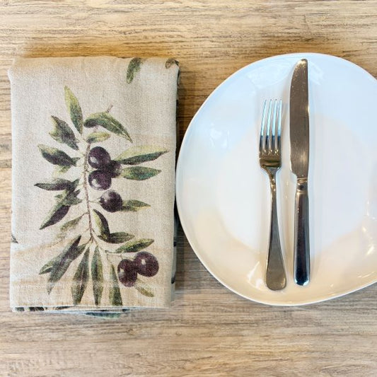 Olive print linen napkins