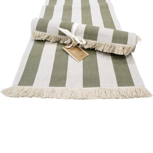 Chambray Stripe Olive table runner