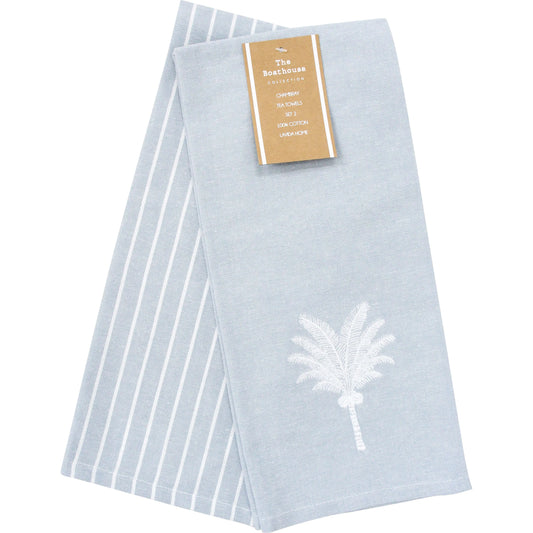 Palm Cove Blue and White Stripe Tea Towels