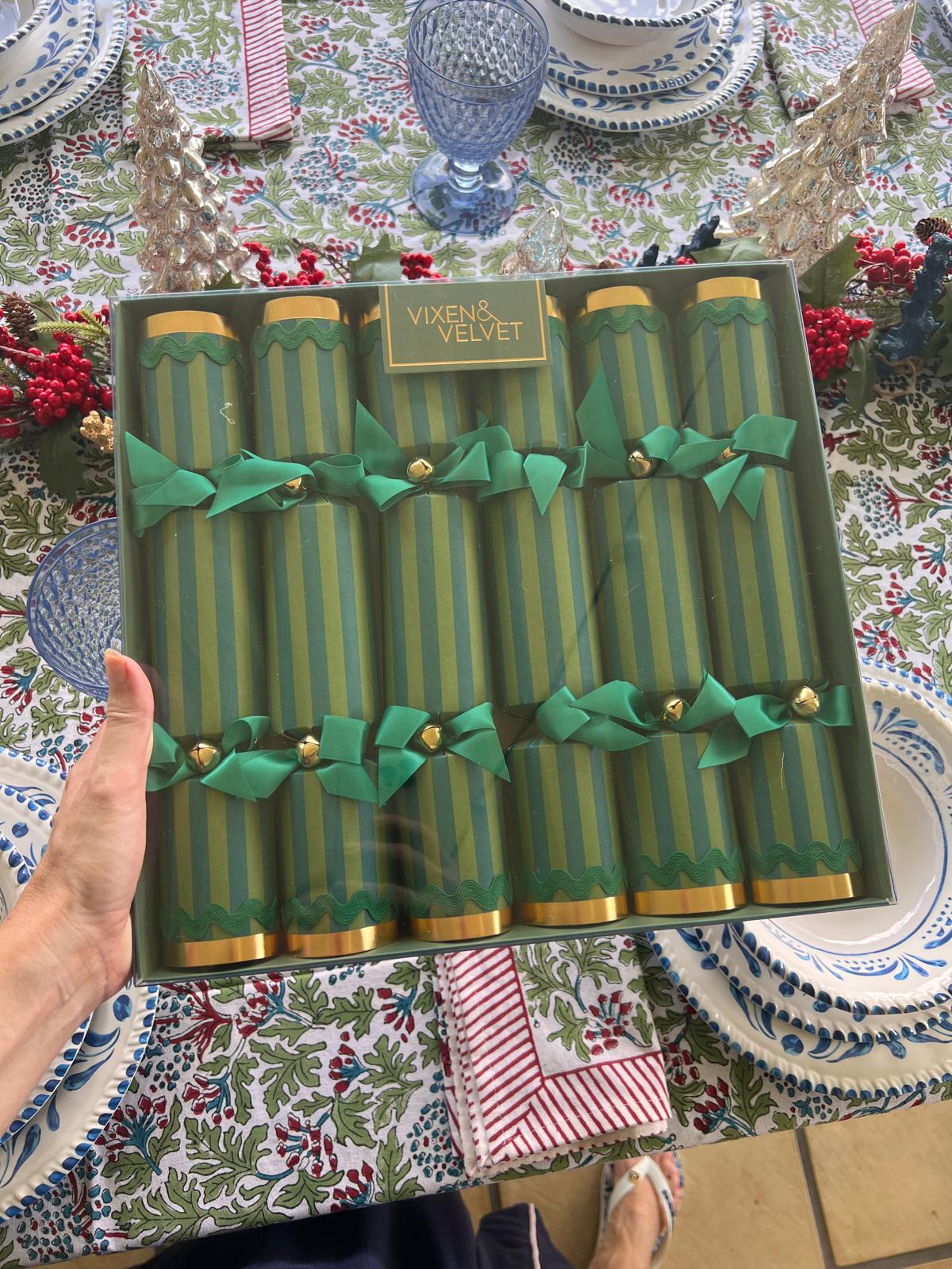 verdant green striped christmas luxury crackers